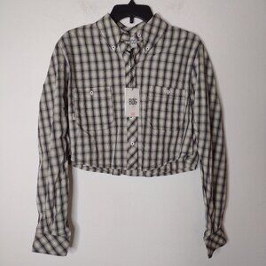NWT BDG Women's Black/White Plaid/Long Sleeve Crop Top Size XS